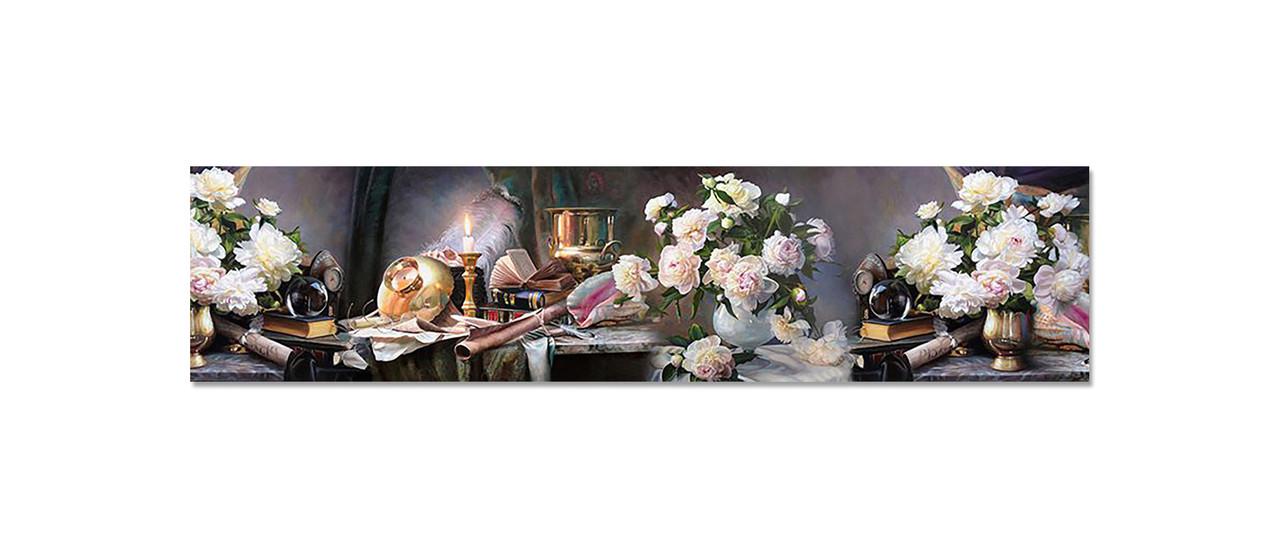 Кухонный фартук Аристократические пионы из самоклеющейся виниловой пленки 60х250 см Серый