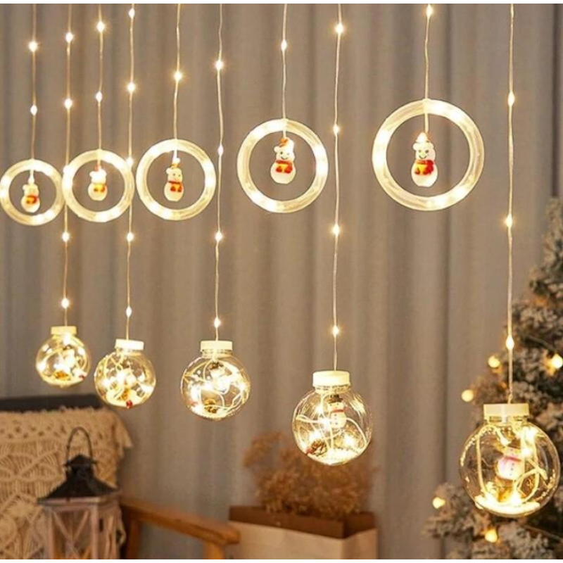 Гирлянда-штора Круги и шары 10 фигурок теплый цвет от USB на окно (2815973889)