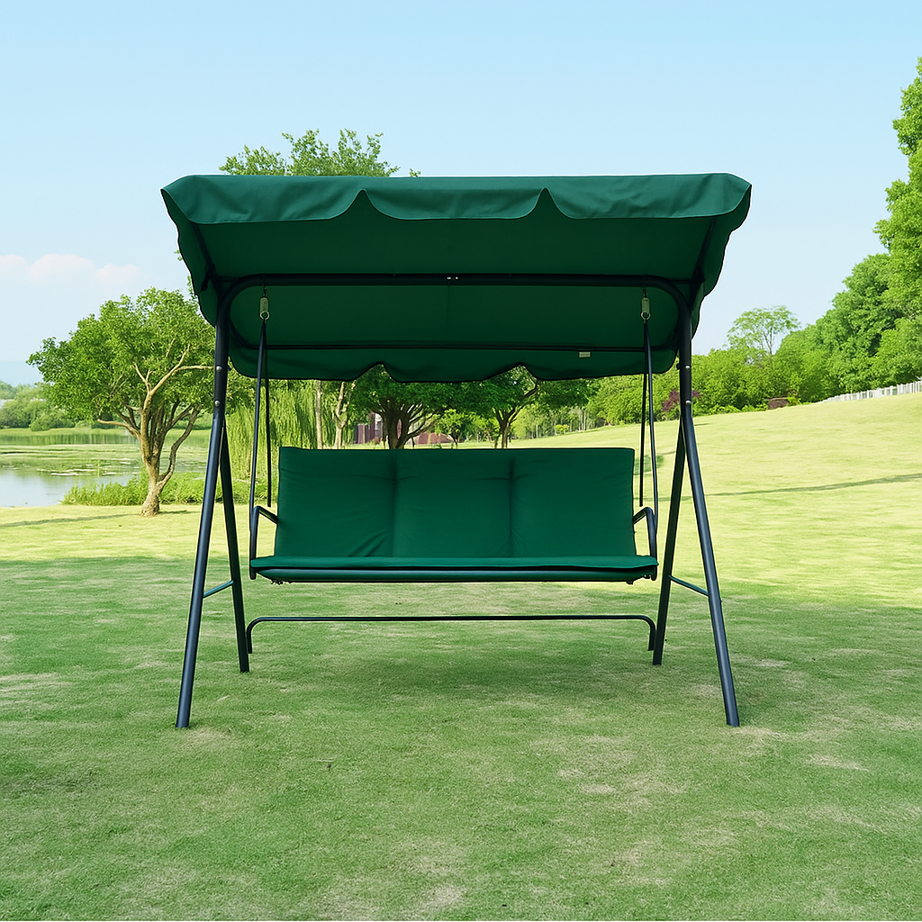 Садовая качель с подушками LEOBRO до 200 кг 176х168х114 см с регулируемым козырьком Зеленый (leo-140626)