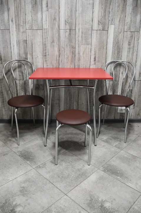 Комплект кухонний Tulipan Тріо стіл/стільця 2 шт./табурет 60х80х75 см Червоний/Коричневий/Хром