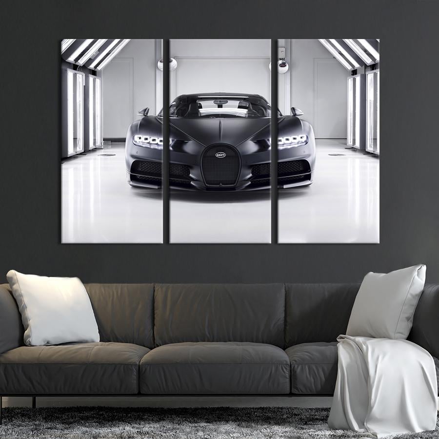 Картина на холсте триптих Чёрный Bugatti Chiron 128x81 см (1296-31)