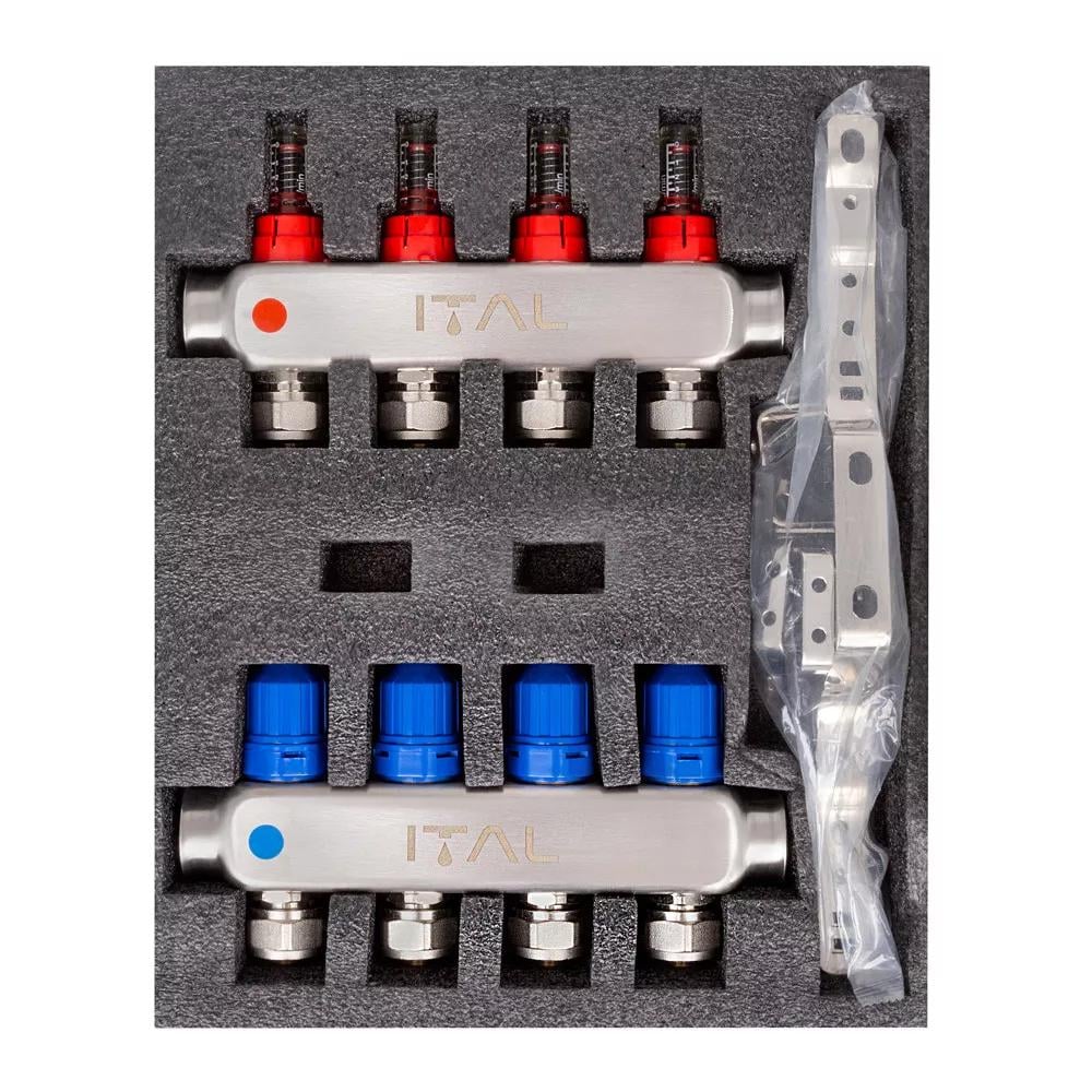 Коллектор для теплого пола ITAL HC1-04 4 контура с расходомерами 1"/3/4" (215342) - фото 3 Коллектор для теплого пола ITAL HC1-04 4 контура с расходомерами 1"/3/4" (215342) - фото 3