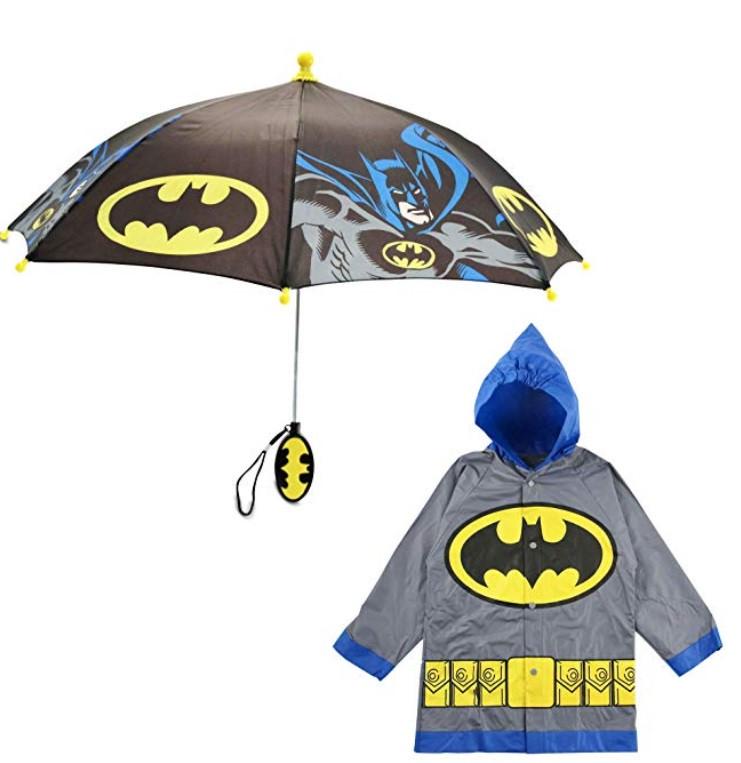Дитячий дощовий набір SUNROZ "Batman" плащ-дощовик з парасолькою Сірий (SUN5311)