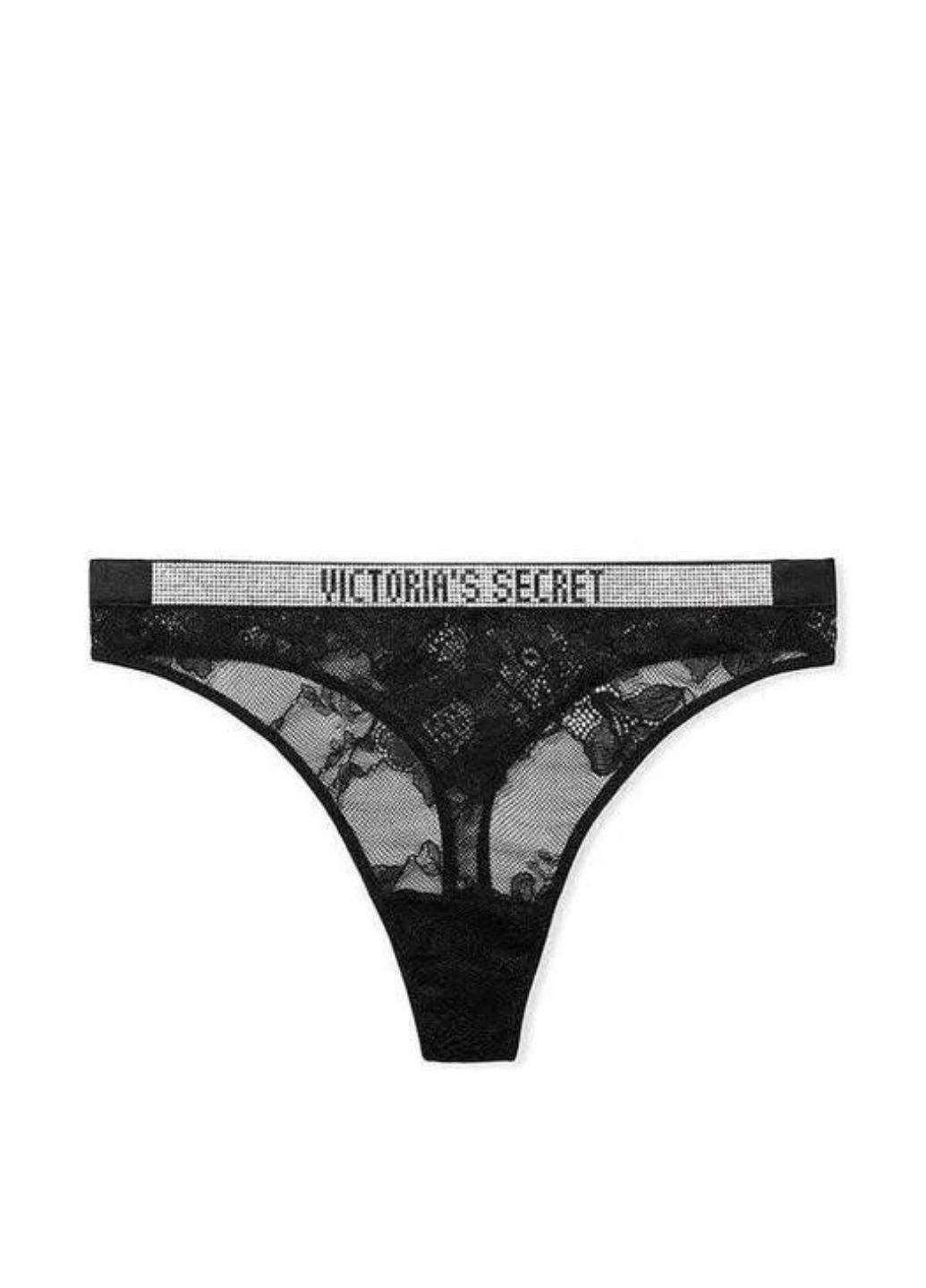 Трусики Victoria's Secret Shine Strap Lace High-Leg Thong Panty M Черный (26320023)
