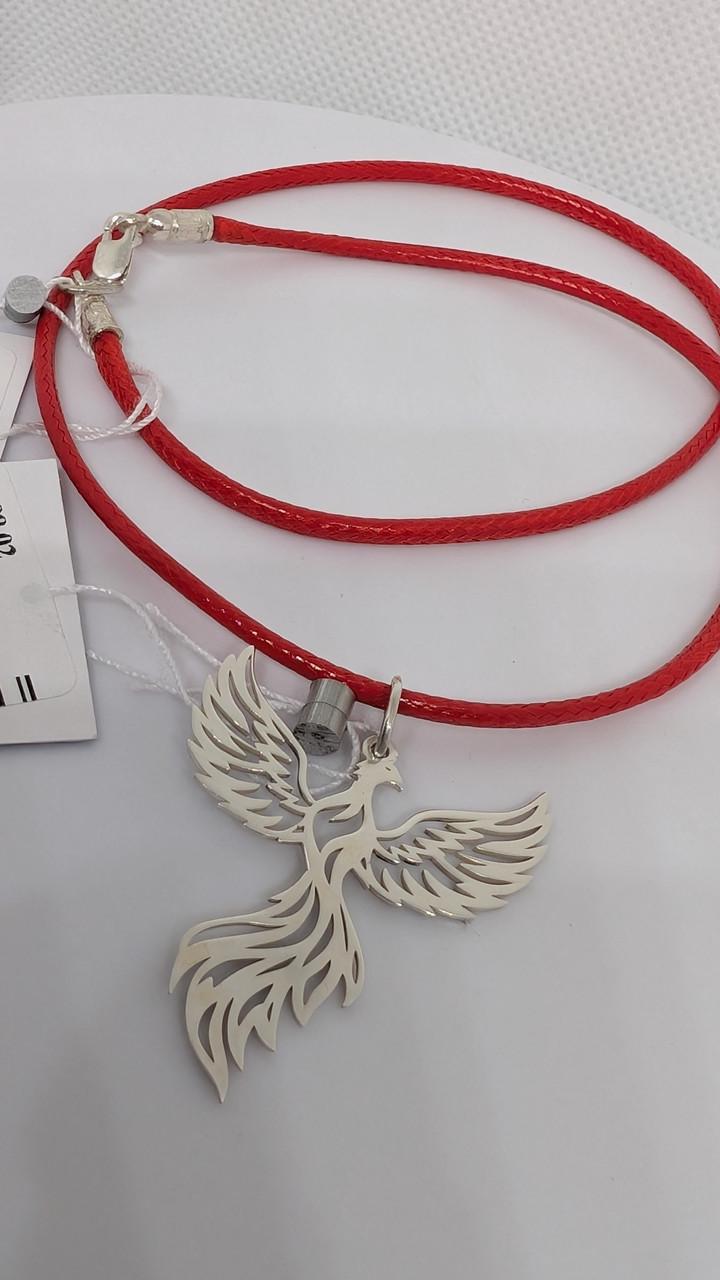 Колье оберег Феникс серебро 925 пробы 3 см и шнурок от 40 по 65 см Черный (2988999642)