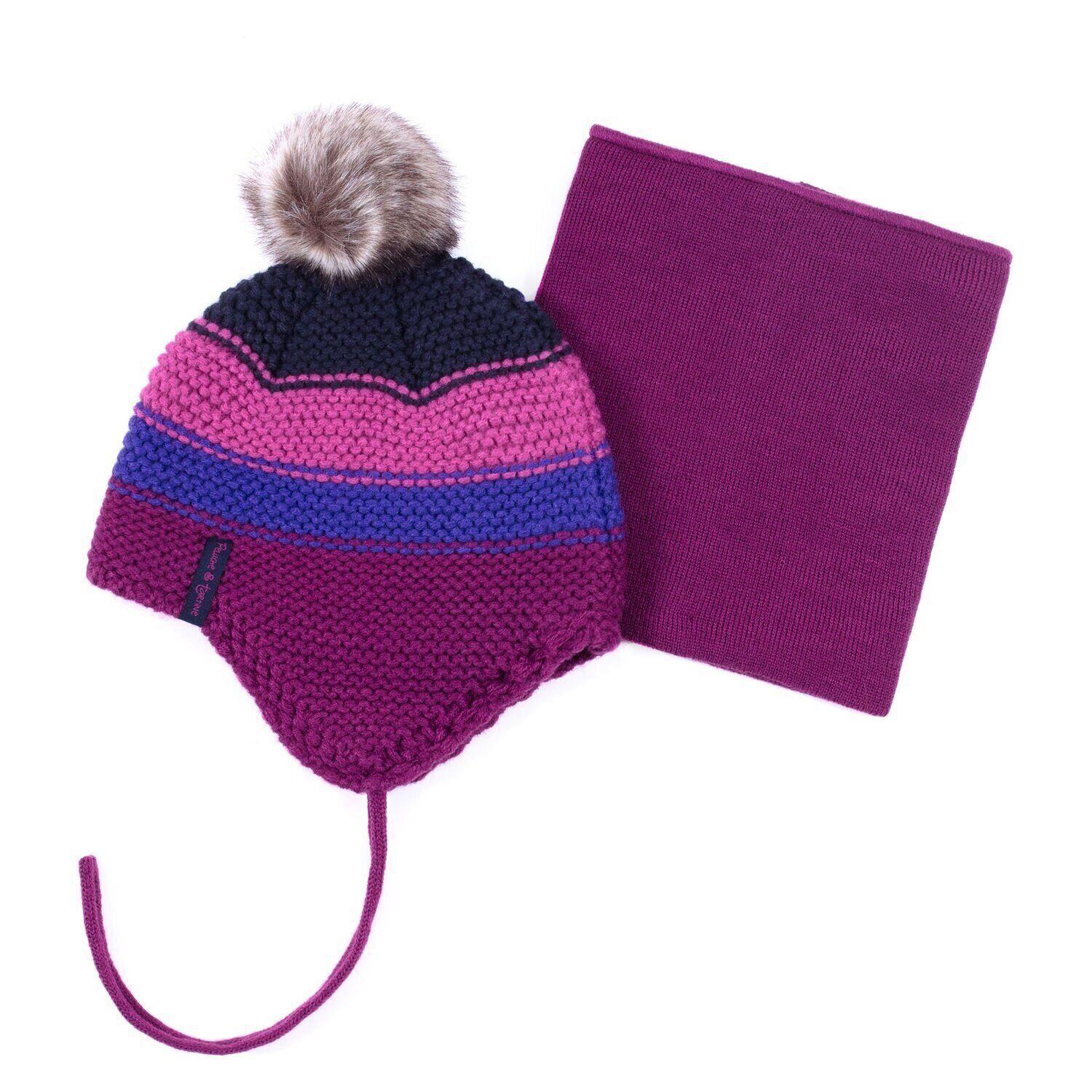 Шапка с баффом вязаные для девочки Peluche&Tartine F19ACC54EF зимние 50-52 см Сливовый (F19ACC54EF-Byzantine-3/5)