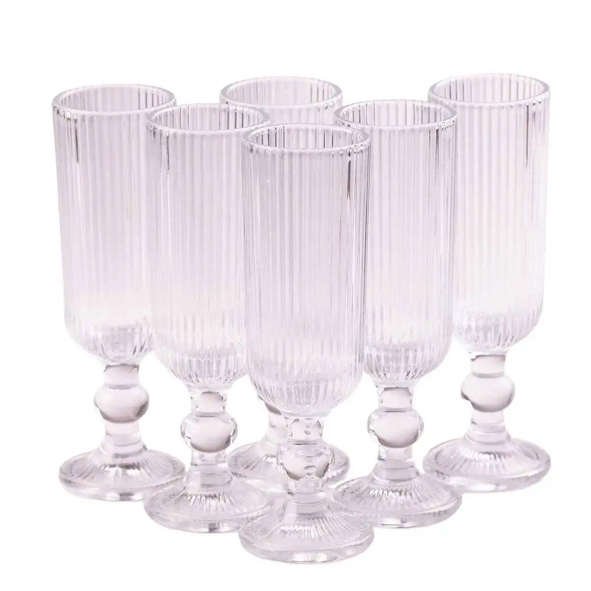 Бокалы под шампанское высокие рифленые из толстого стекла 6 шт.