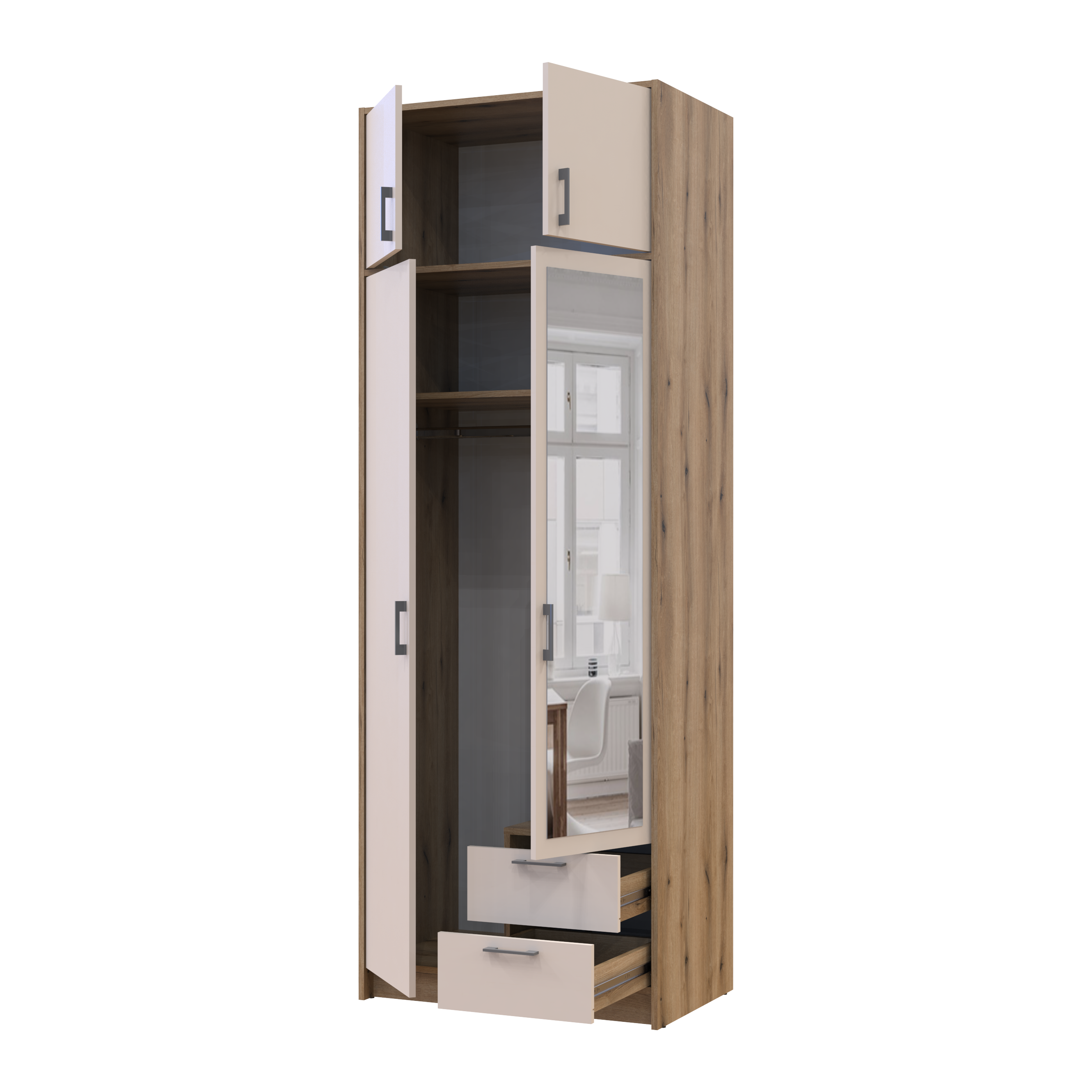 Шкаф для одежды с зеркалом и антресолей Ронди 2 ДСП 82х52х236 см Дуб Артизан/Кашемир (80737811)
