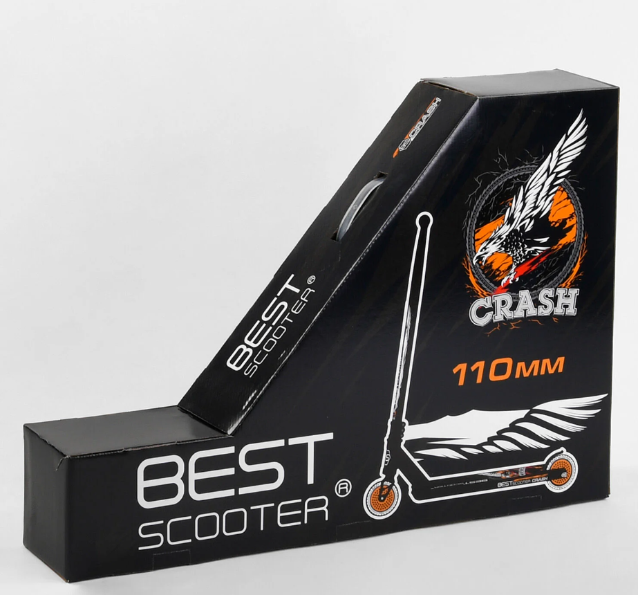 Самокат трюковый Best Scooter Crash Hic-система пеги/алюминиевый диск и дека колеса 110 мм PU Черный с зеленым (41747) - фото 2