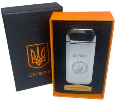 Зажигалка дуговая электроимпульсная зажигалка /USB Герб Украины индикатор заряда/фонарик Серебряный (HL-442) Зажигалка дуговая электроимпульсная зажигалка /USB Герб Украины индикатор заряда/фонарик Серебряный (HL-442)