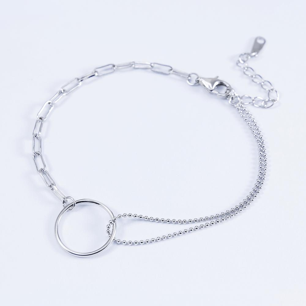 Серебряный браслет двойной с кругом (b2-19)