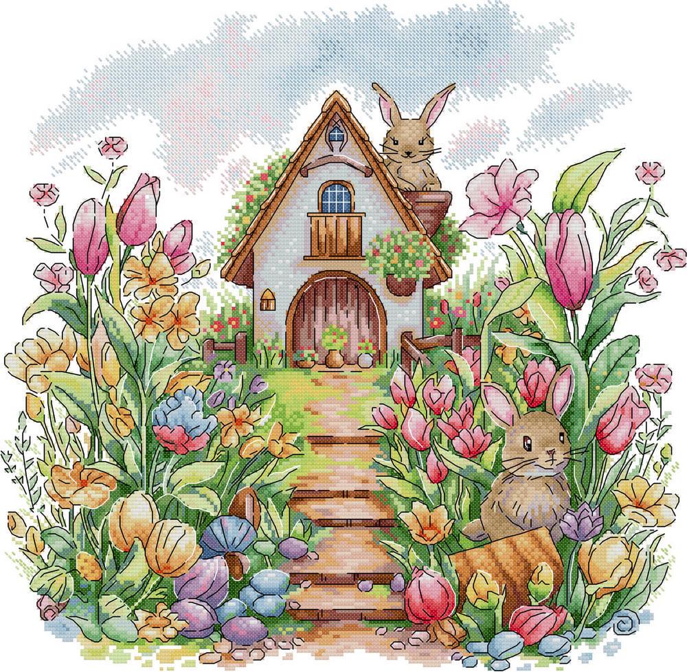 Набор для вышивания крестиком NKF Кролячий дом FA483 ткань 14СТ с рисунком 43х42 см (39813)