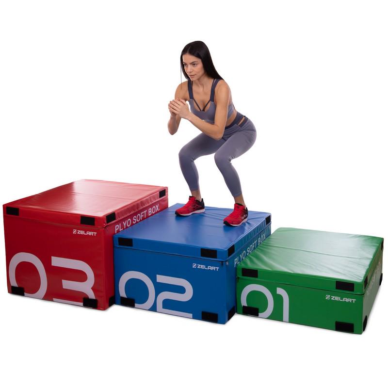 Бокс мягкий плиометрический Zelart PLYO BOXES FI-3634 3 шт. 90х75х30/45/60 см Зеленый/Синий/Красный (NA004391) - фото 8