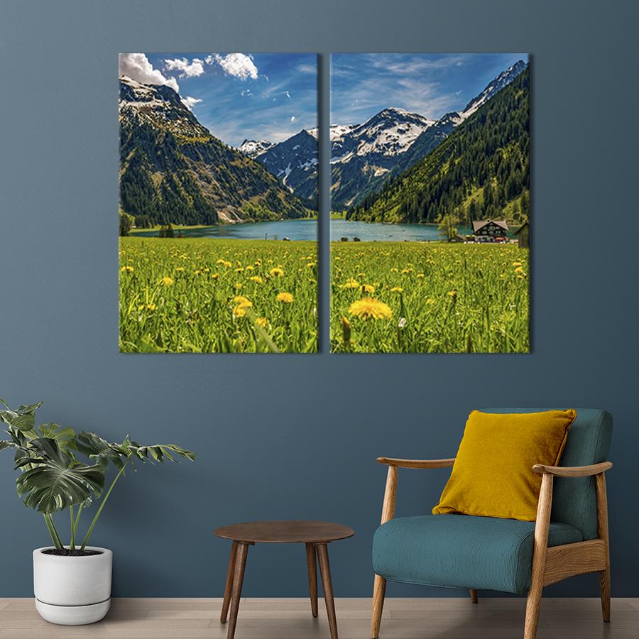 Модульная картина на холсте Диптих Цветущий луг рядом с озером 165x122 см (609-2)