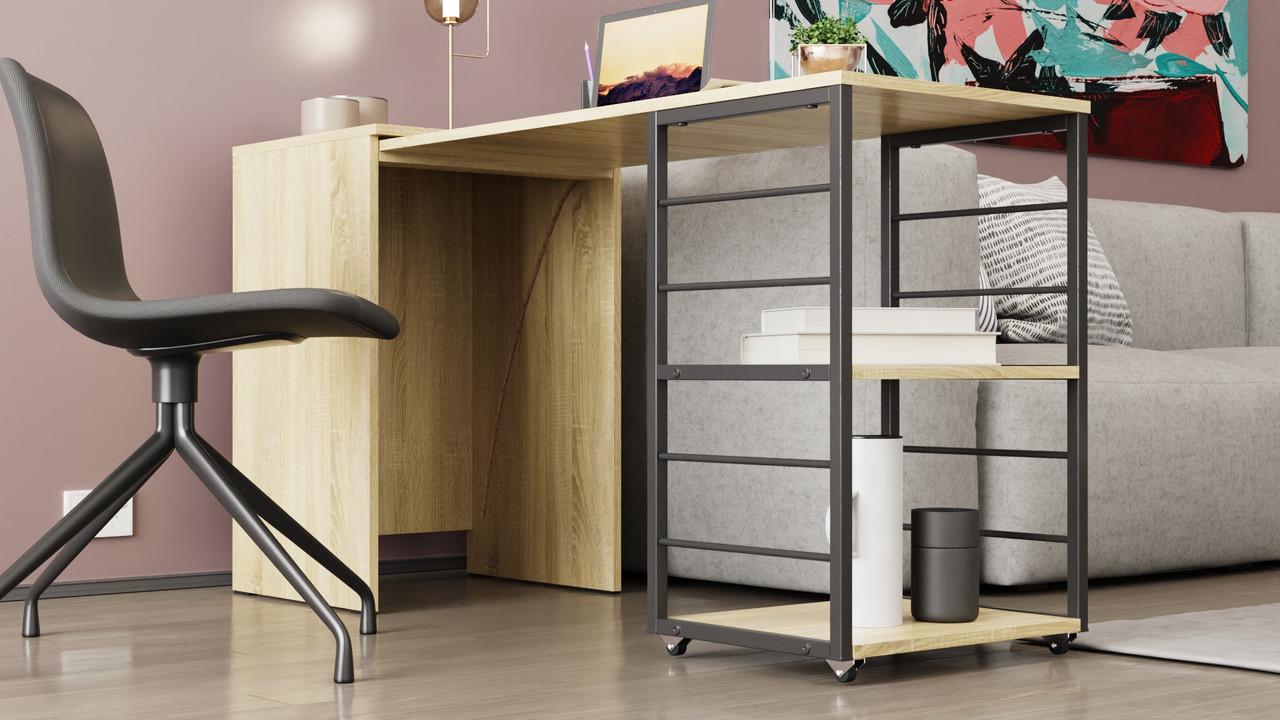 Стіл-тумба трансформер Ferrum-decor Смарт 2/2 метал/ДСП 16 мм 750x1450x600 мм Чорний/Дуб Сонома (FRD-105105) - фото 4 Стіл-тумба трансформер Ferrum-decor Смарт 2/2 метал/ДСП 16 мм 750x1450x600 мм Чорний/Дуб Сонома (FRD-105105) - фото 4