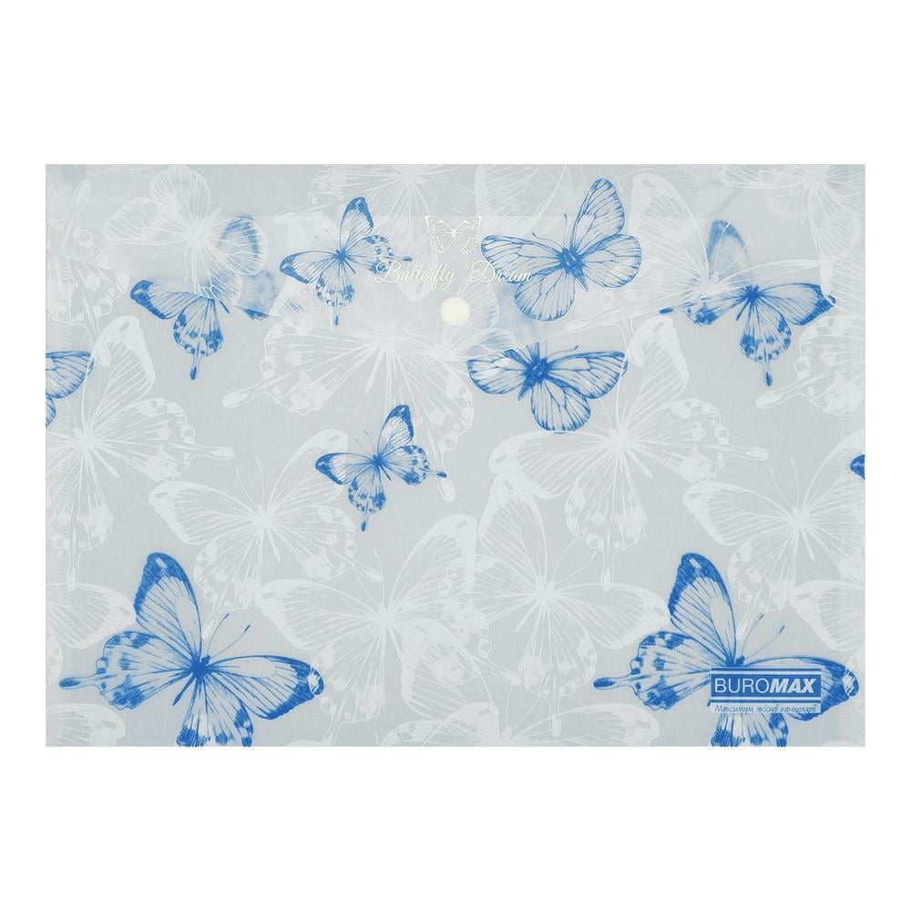 Папка-конверт А4 на кнопке Buromax BUTTERFLY ARABESKI BM.3943-31 матовый полупрозрачный пластик Белый перламутровый (4823126816302)