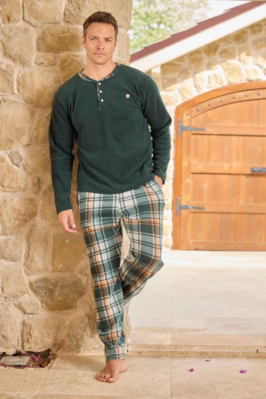 Пижама мужская теплая из флиса полар M Зеленый (PJ6100-4)