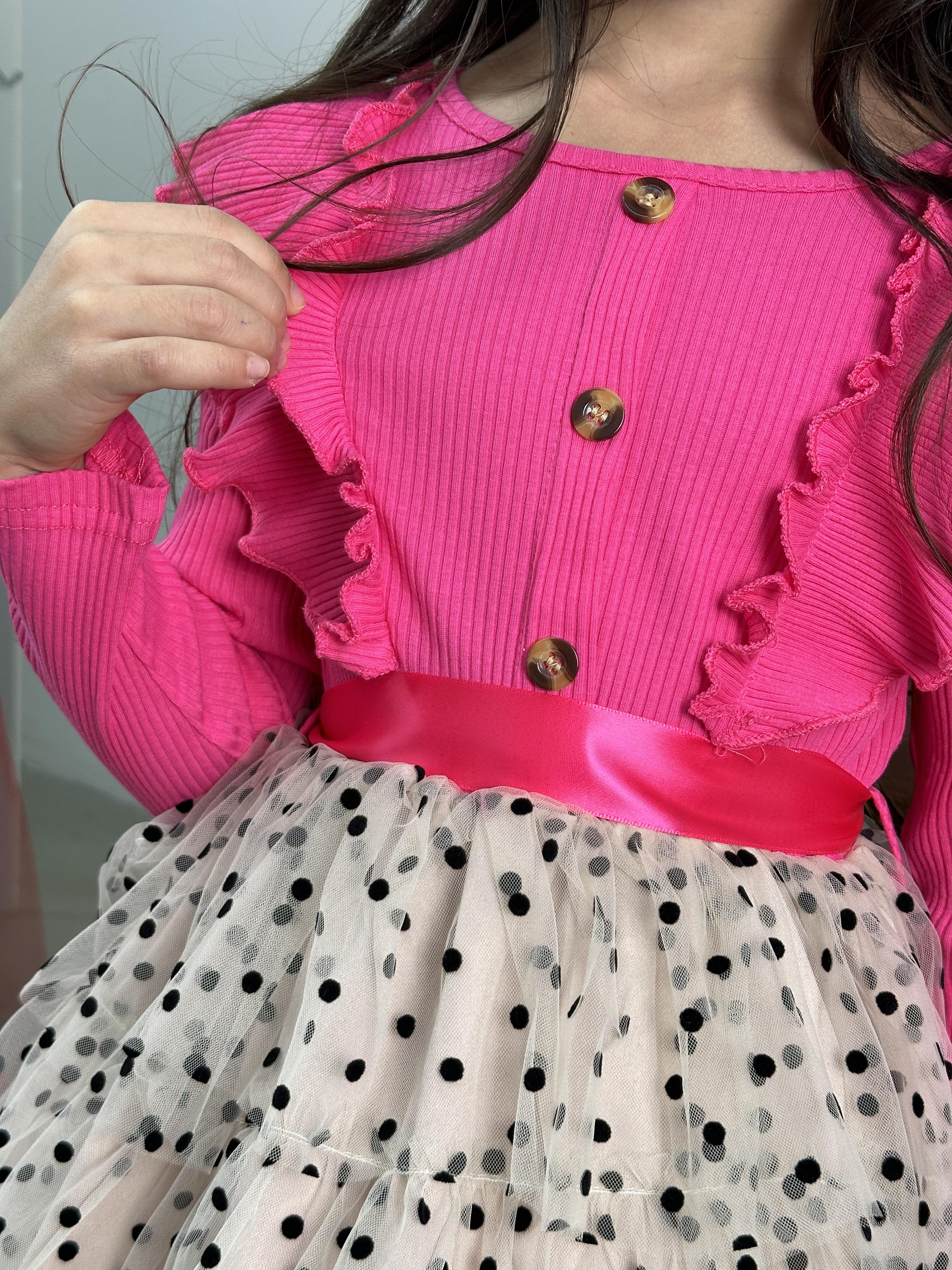 Сукня святкова дитяча KatyKids Емілія з довгим рукавом та пишною спідницею в горох 120 см Рожевий з бежевим (11055370700) - фото 3