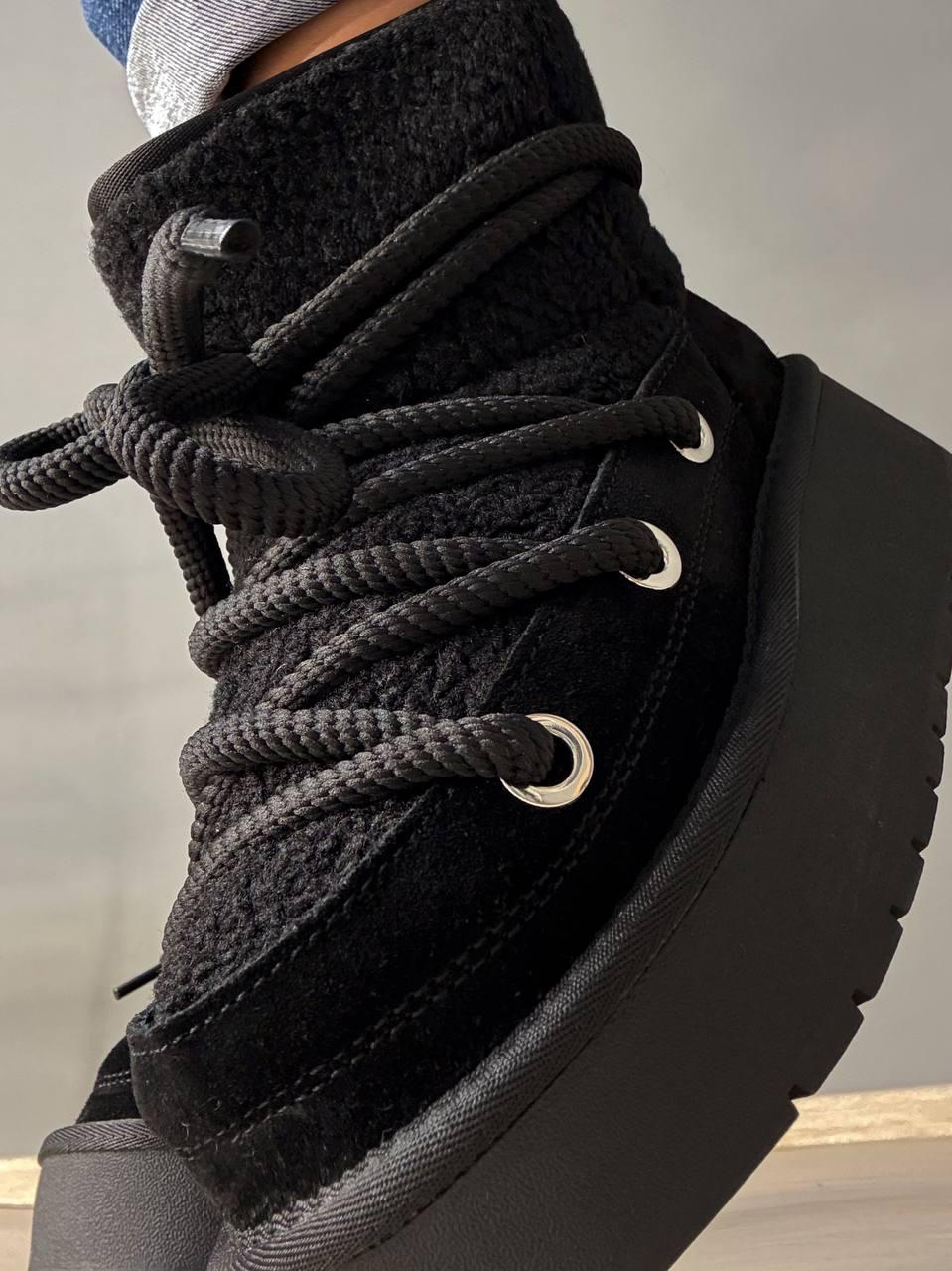 Угги женские Hengji 52-1 сноубутсы замшевые с мехом тедди на высокой подошве р. 39 Черный (5136) - фото 4