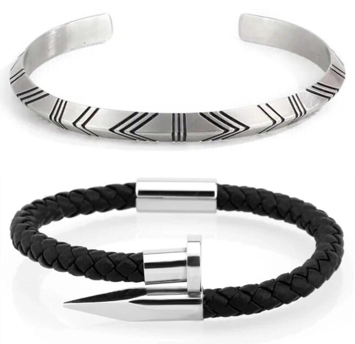 Комплект браслетів зі шкіри та сталі р. 15 (12091)