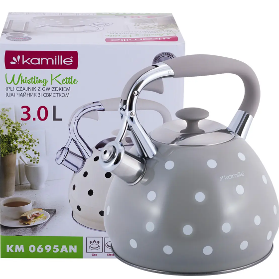Чайник Kamille 0695GR 3 л нержавіюча сталь зі свистком (УТ000088835)