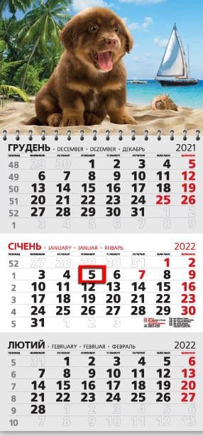 Календарь настенный квартальный МАРКО на 2022 год офисный 3 Щенята (офіс3-16 2022)