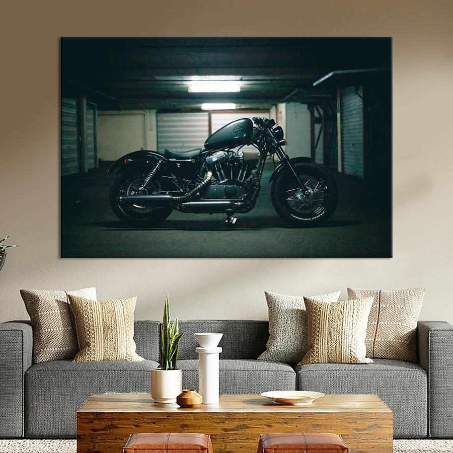 Картина Автомобиль Чёрный байк Harley-Davidson 120x80 см (A1180-1)