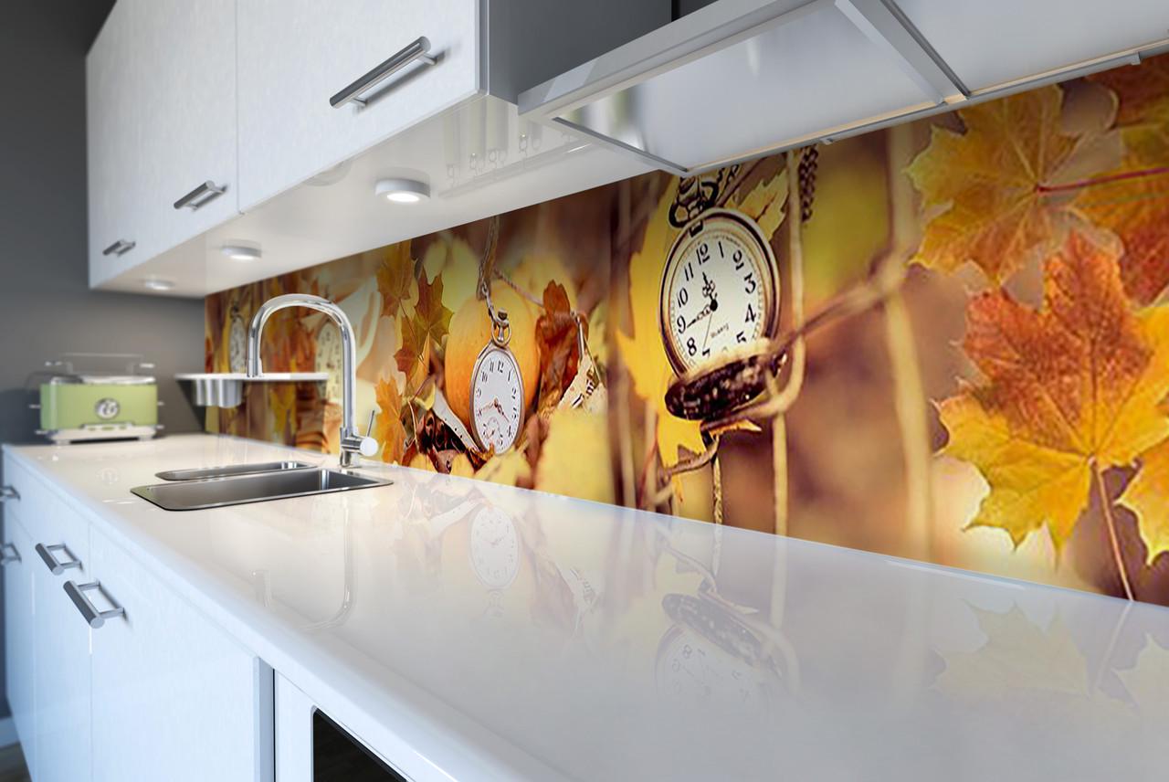 Кухонный фартук Осеннее время из самоклеющейся виниловой пленки 65х250 см Желтый
