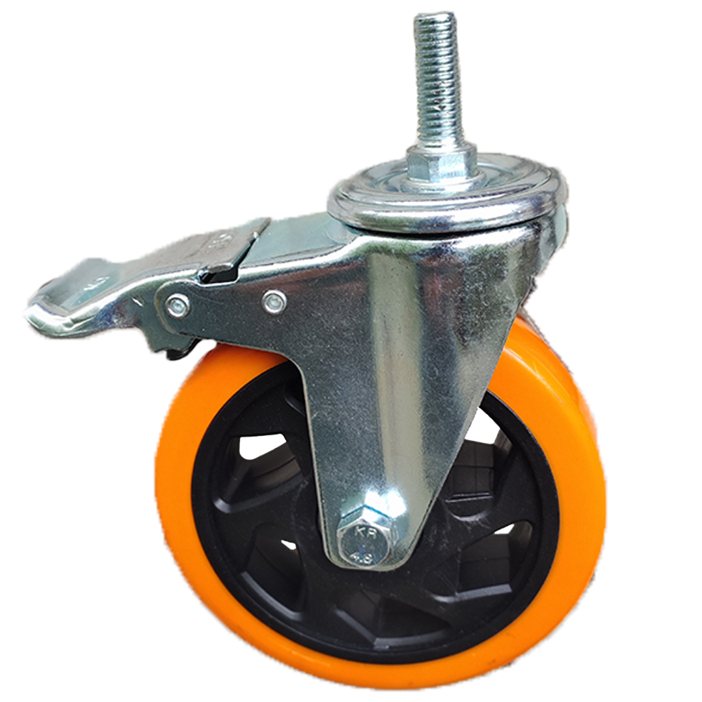 Колесо полиуретановое на болту с тормозом d 125 мм Оранжевый (7101F-NL-125-R)