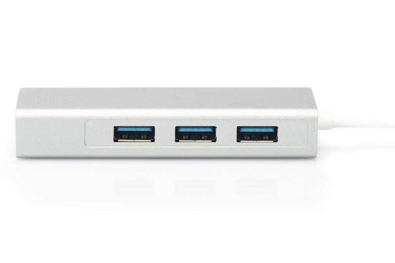 Концентратор Digitus USB-C USB 3.0 3 Port Hub/Gigabit Ethernet Сріблястий - фото 3