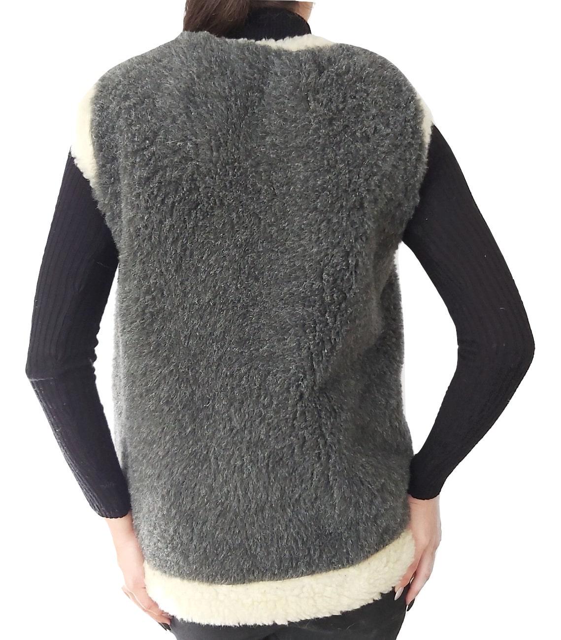 Жилетка из овчины эко-шерсть теплая р. 52 Серый (297) - фото 3