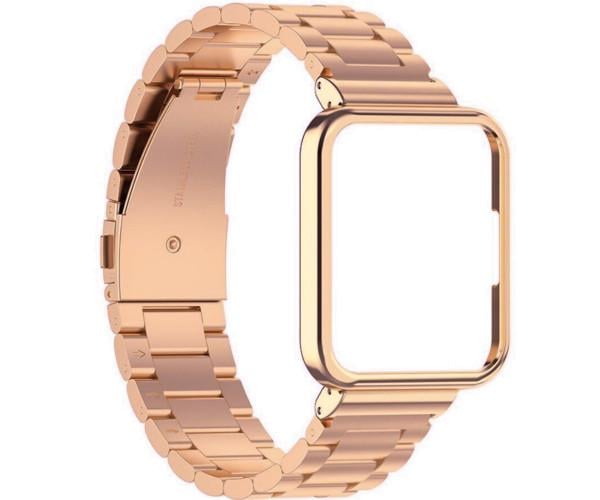 Ремешок металлический с чехлом Metal Classic для Xiaomi Redmi Watch 2 lite Розово-золотой