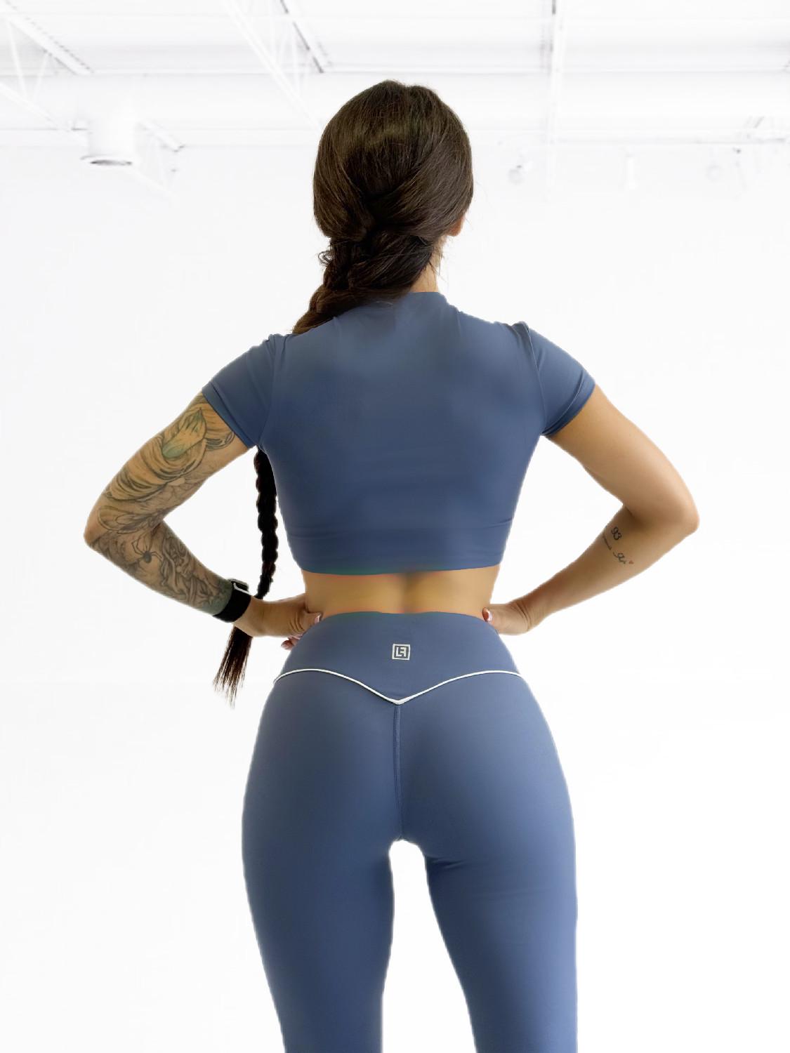 Костюм для фитнеса женский LILAFIT лосины пуш ап клеш/топ S Темно-синий (LFS000138) - фото 3