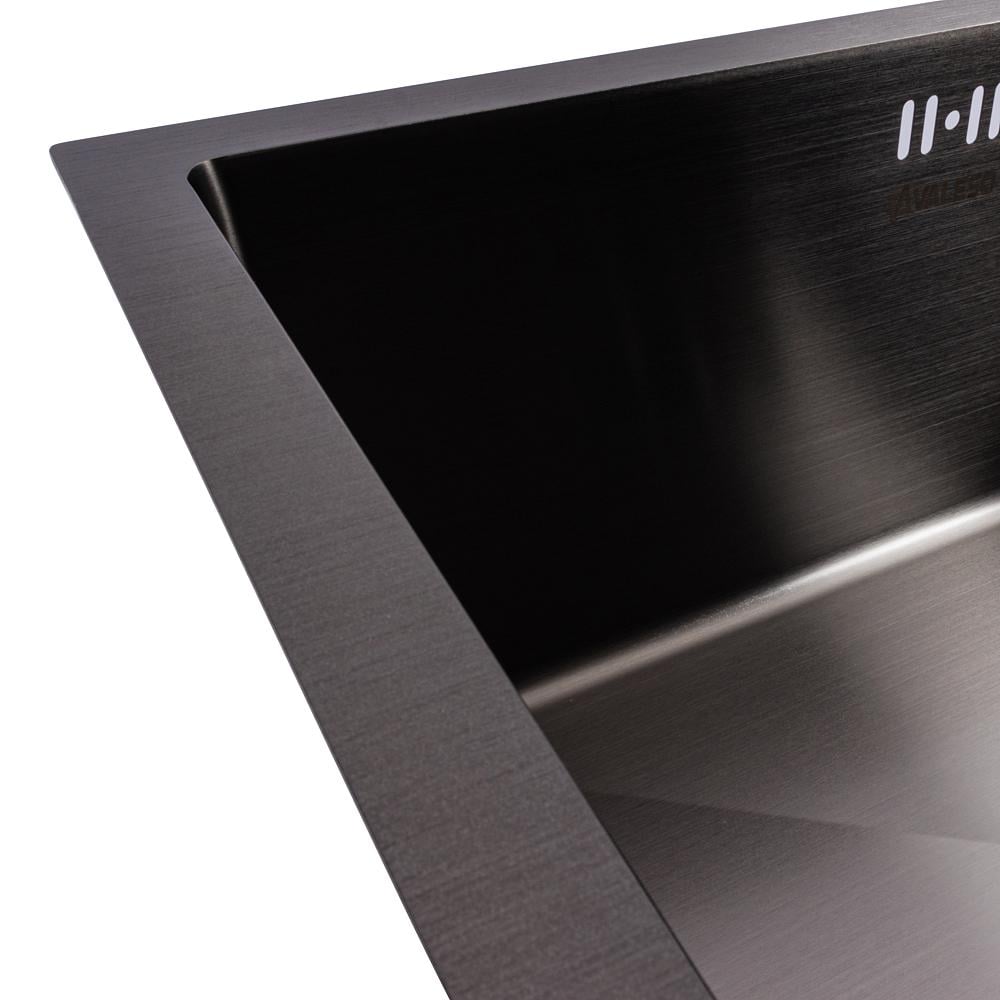 Мийка кухонна Valeso PVD СМ 54х44 Handmade монтаж під стільницю Чорний - фото 9