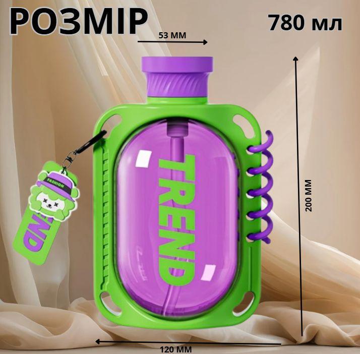 Пляшка для води герметична з антислизьким покриттям та ремінцем 780 мл Зелений (2692638161) - фото 5