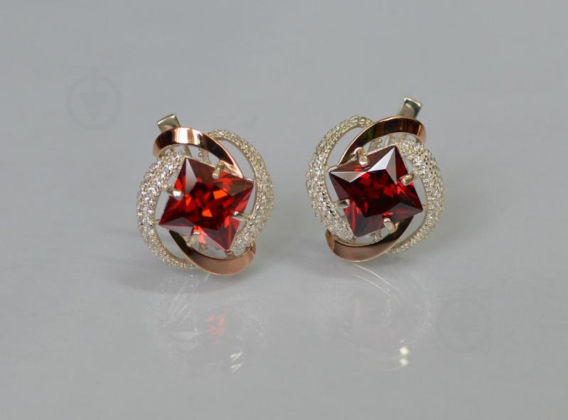 Серебряные серьги Sil с золотыми накладками 130s-10 Красный (Sil-741)