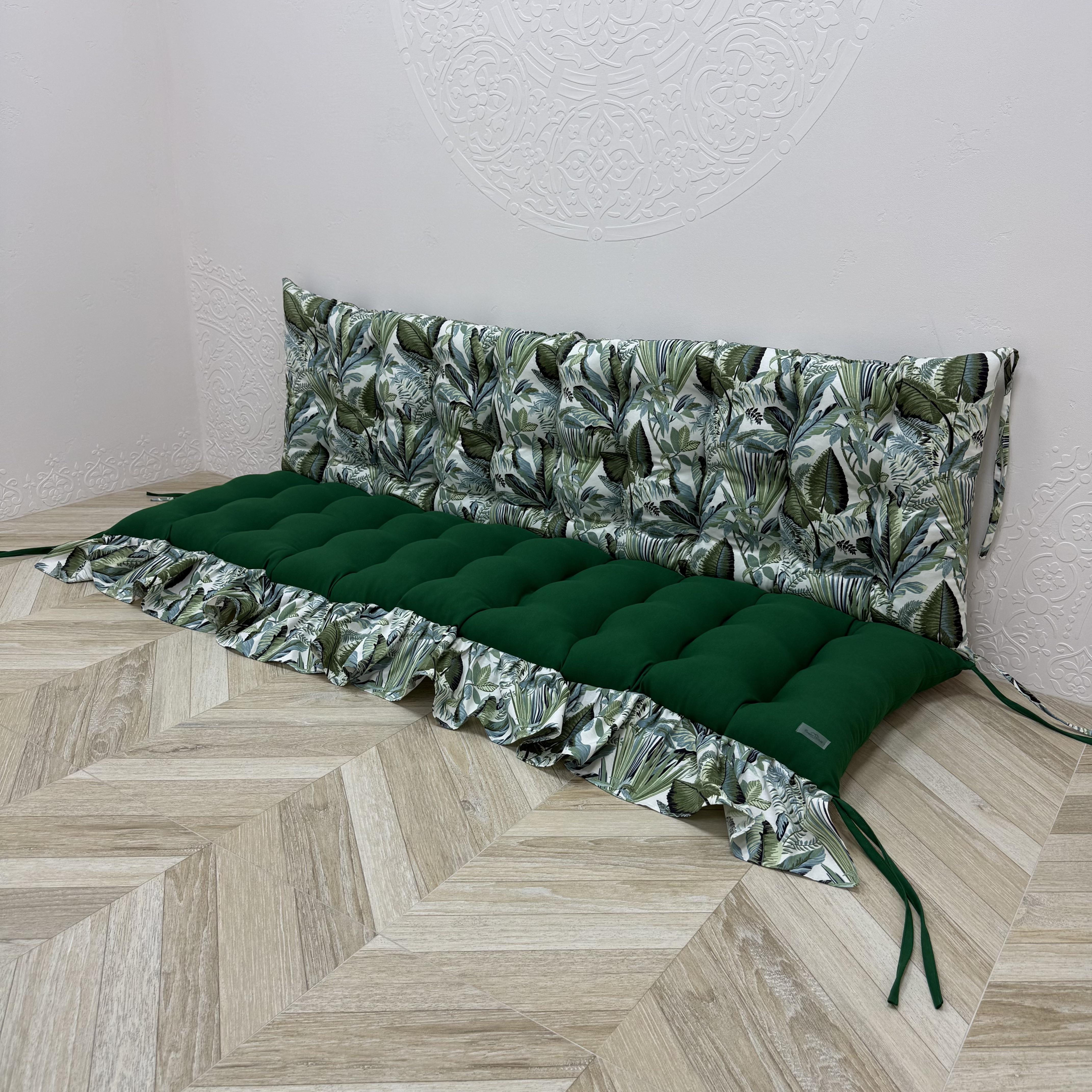 Подушка комбинированная Сomfort Home Tropical forest green на поддоны/качели/каркасы/садовую мебель с рюшей панама 100х50х50 см