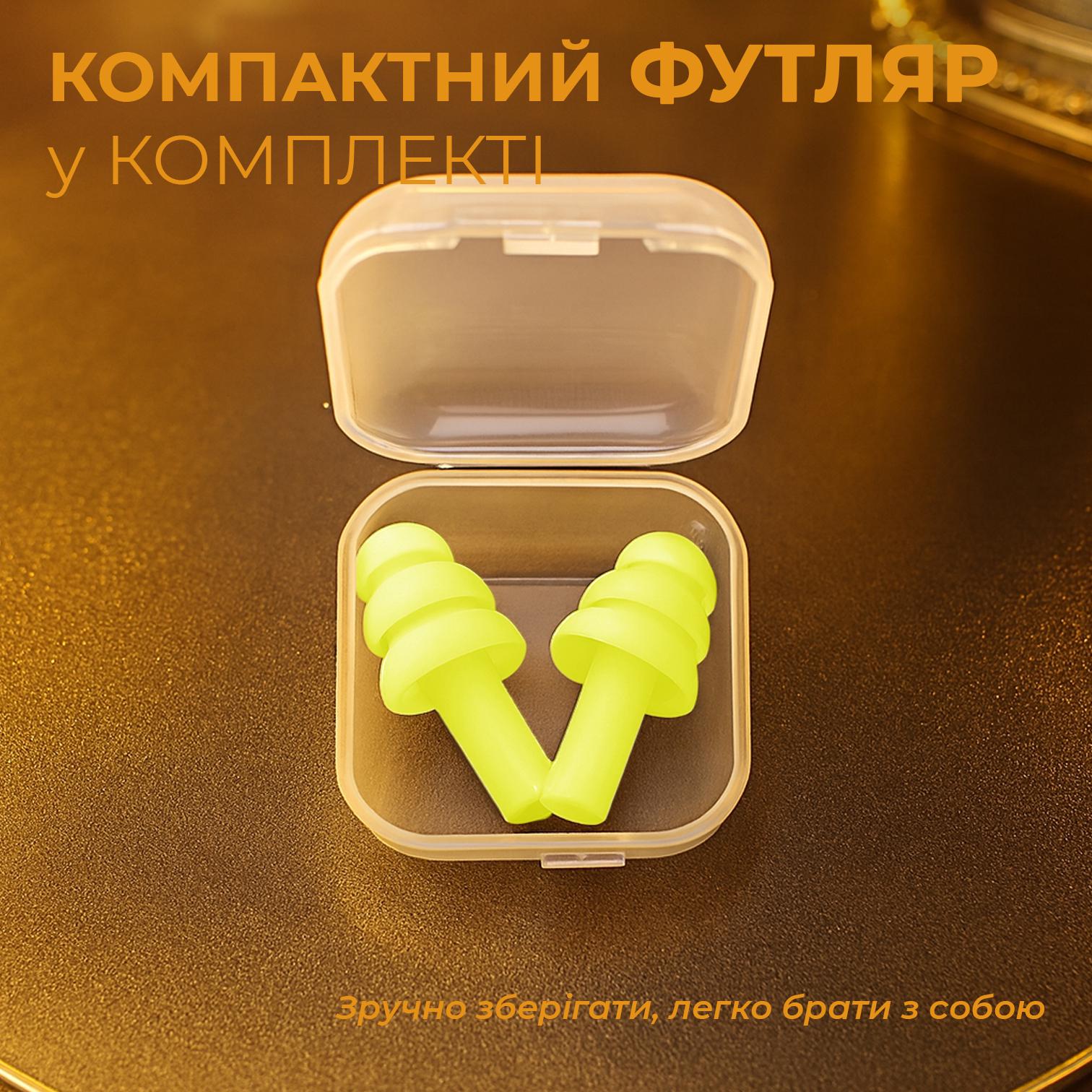 Беруши для сна плавание Univerza Елка силиконовые шумоподавляющие анатомические в футляре Лимонный - фото 11