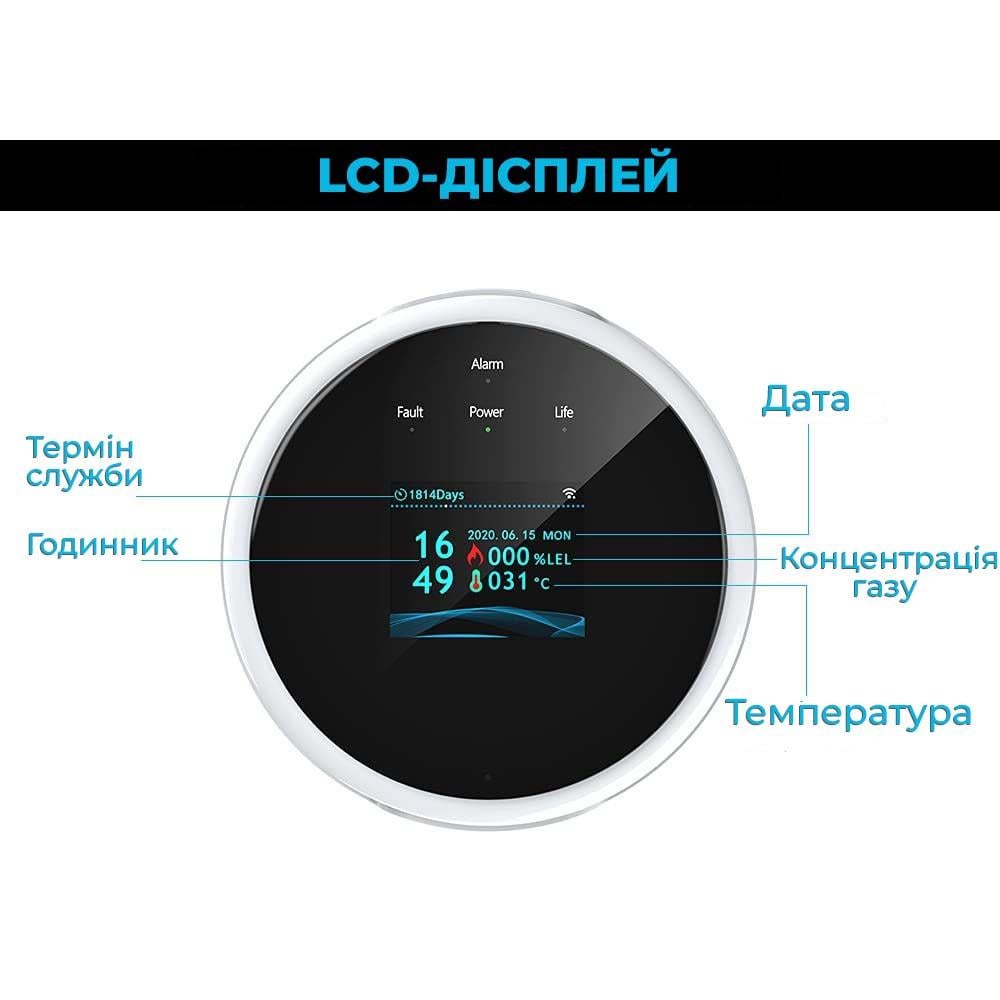 Умный детектор утечки газа Tuya GS21 Wi-Fi и пожарная сигнализация с LCD-дисплеем/оповещениями на смартфон (id_101051) - фото 7