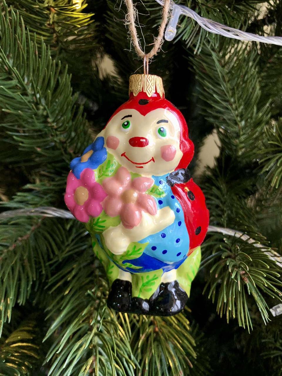 Игрушка на елку Божья коровка стеклянная