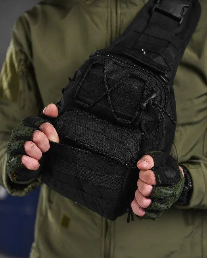 Рюкзак тактичний однолямковий Tactical із системою 5 л MOLLE Чорний (095 black) - фото 6