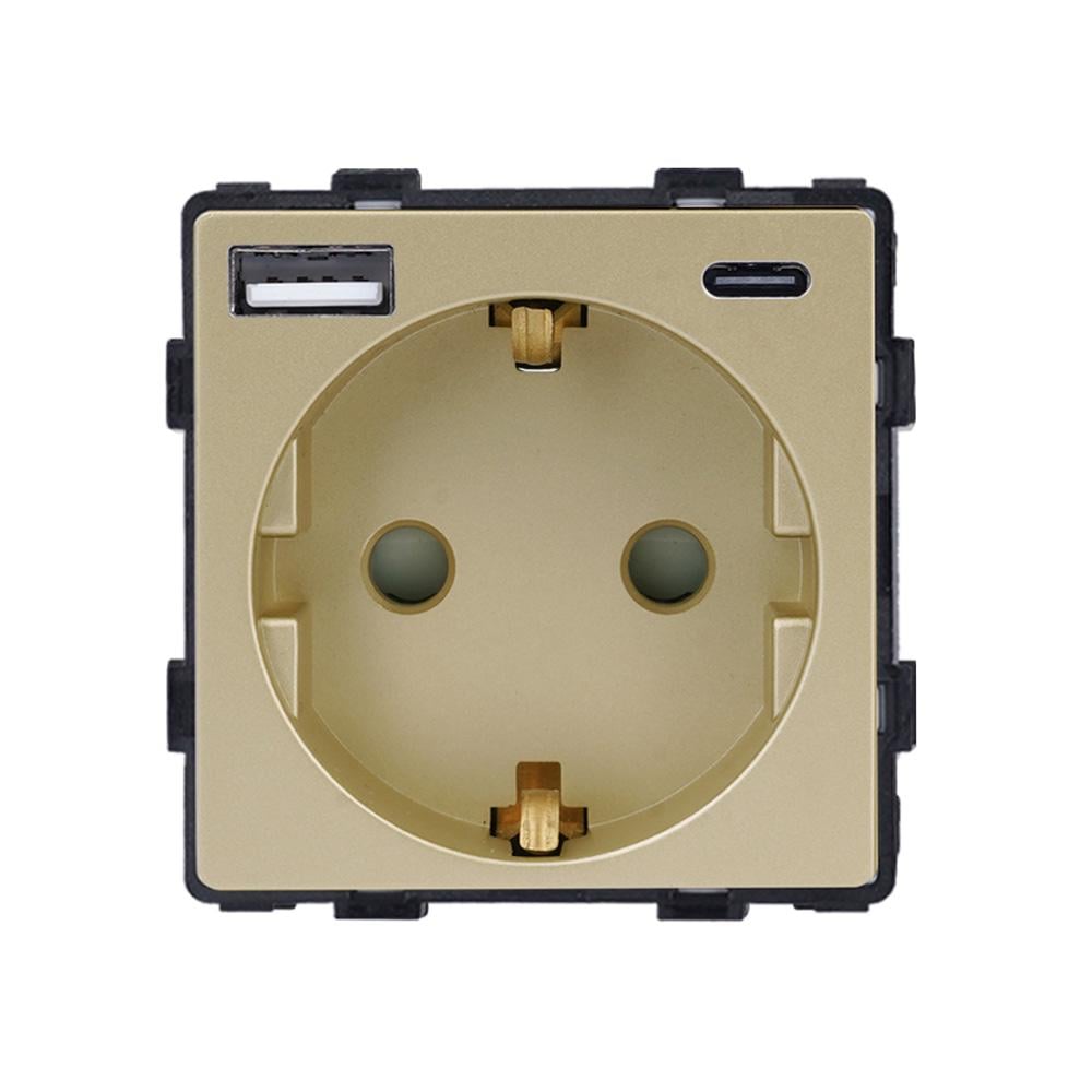 Розетка WALLPAD с USB A+C 20 Вт с заземлением 250 В 16 А Золотой (WP-86-GAC-GD)
