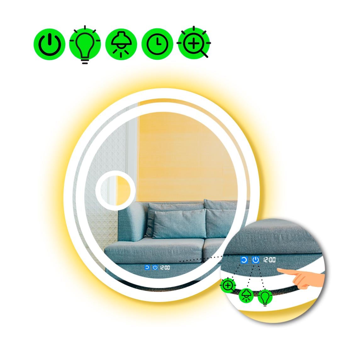 Зеркало с LED подсветкой Carla с двумя сенсорами и линзой с подсветкой 50x50 см (8775820)