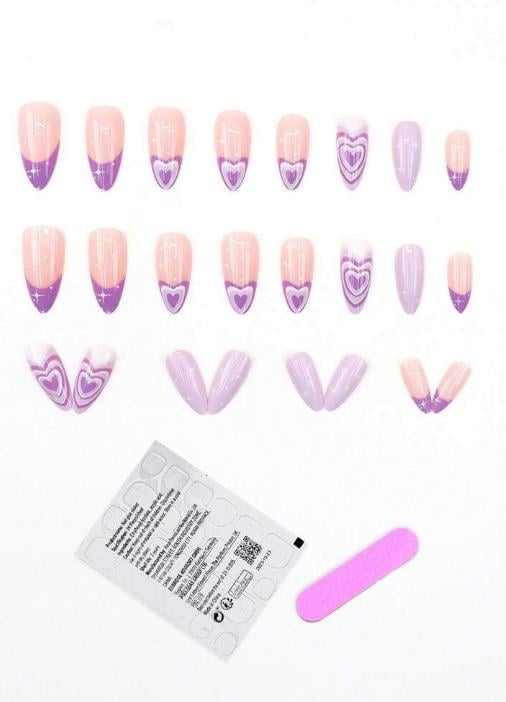 Накладные ногти Сердце со звездами миндаль средней длины с клеевыми пластинами 24 шт. Фиолетовый (2789190717) - фото 6 Накладные ногти Сердце со звездами миндаль средней длины с клеевыми пластинами 24 шт. Фиолетовый (2789190717) - фото 6