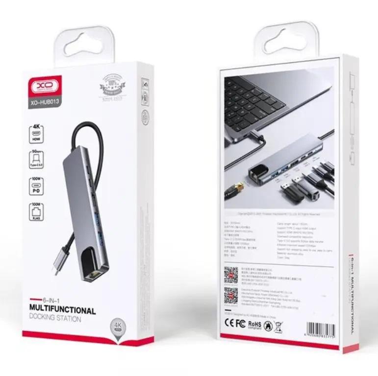Адаптер XO Easy safe Type-C multi-function converter 6в1 Grey (602674) - фото 2