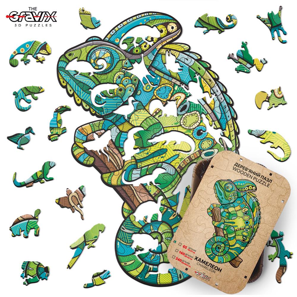 Пазл дерев'яний фігурний THEGRAVIX Серія тварини Хамелеон 450 деталей - фото 2 Пазл дерев'яний фігурний THEGRAVIX Серія тварини Хамелеон 450 деталей - фото 2