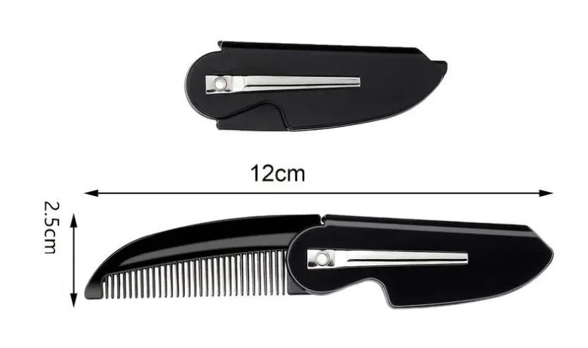 Гребень для волос/бороды/усов мужской Pocket Clip складной пластиковыйЧерный (87149436) - фото 4
