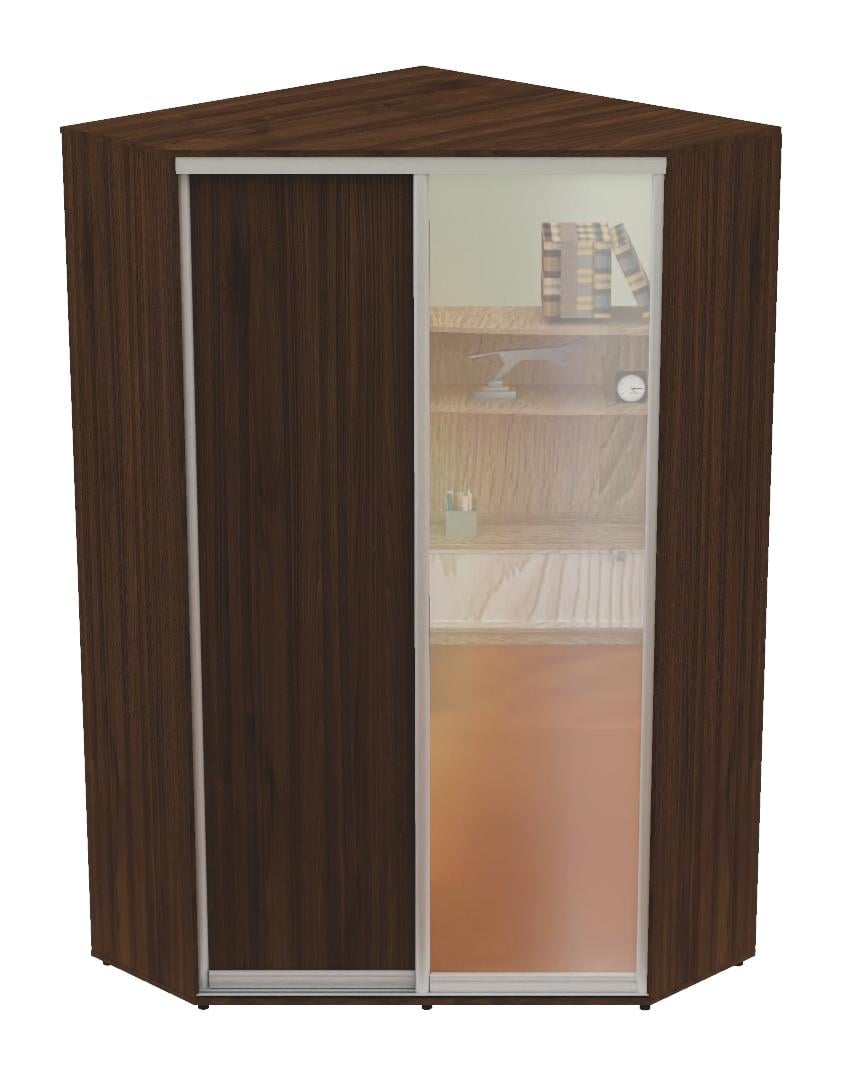 Шкаф-купе двухдверный угловой Алекса Угол-1 ДСП/Зеркало 100x100x220 см Орех селект каменный