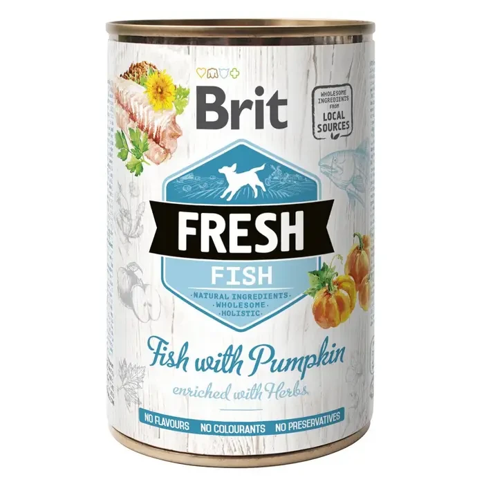 Консервированный корм Brit Fresh Fish/Pumpkin для собак с рыбой и тыквой 400 г (100162/3923)