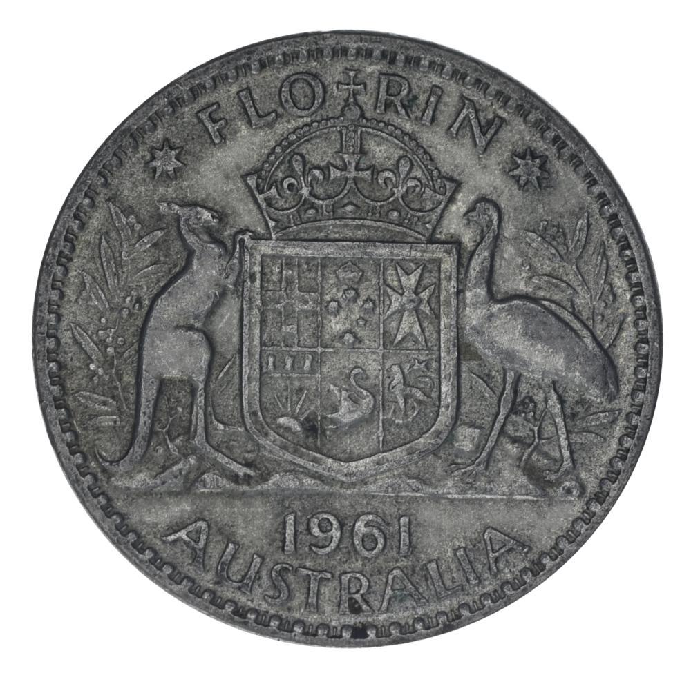 Коллекционная монета Австралия 1 флорин 1961 Серебро F-VF (М23805)